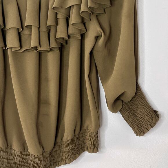 MISA Los Angeles Women’s Ruffle Off Shoulder Blouse Olive Green Size Small - Picture 3 of 16